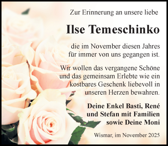 Traueranzeige von Ilse Temeschinko von Ostsee-Zeitung GmbH