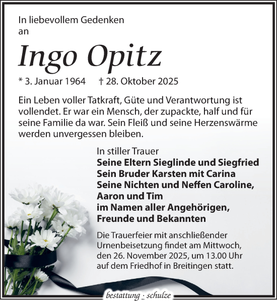 Traueranzeige von Ingo Opitz von Leipziger Volkszeitung