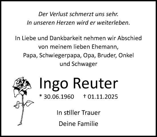 Traueranzeige von Ingo Reuter von Ostsee-Zeitung GmbH