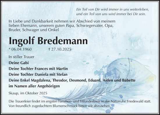 Traueranzeige von Ingolf Bredemann von Sächsische Zeitung
