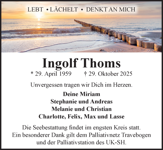 Traueranzeige von Ingolf Thoms von Lübecker Nachrichten