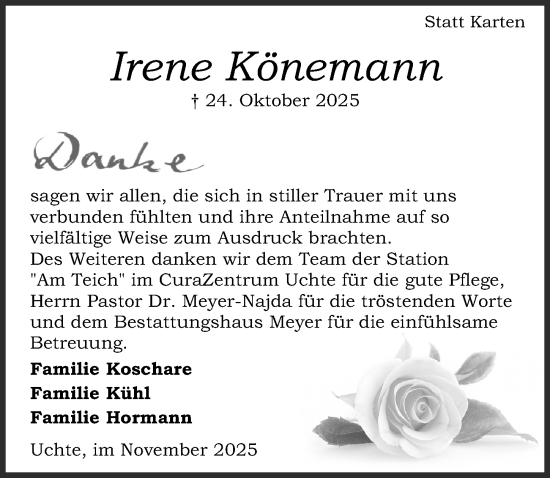 Traueranzeige von Irene Könemann von Die Harke