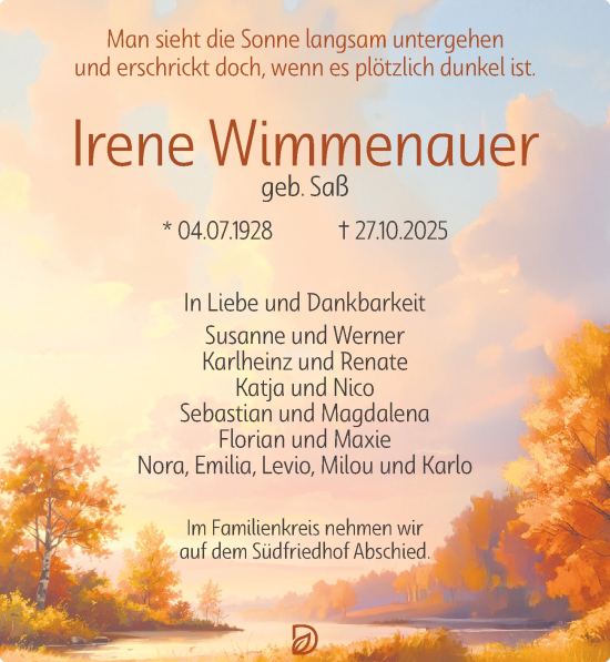 Traueranzeige von Irene Wimmenauer von Leipziger Volkszeitung