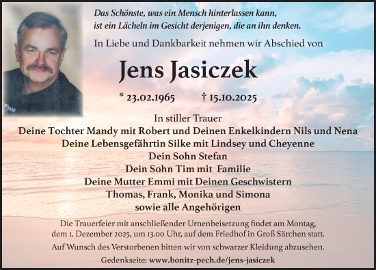 Traueranzeige von Jens Jasiczek von Sächsische Zeitung