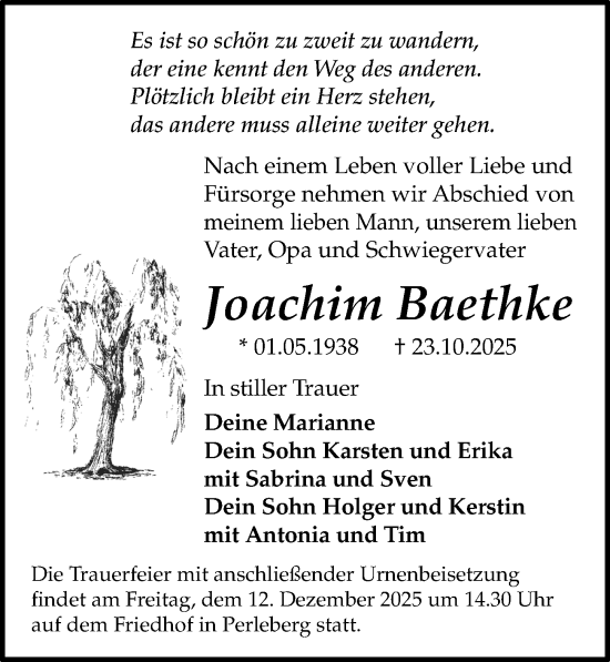 Traueranzeige von Joachim Baethke von Wochenspiegel