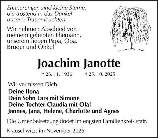 Traueranzeige von Joachim Janotte von Sächsische Zeitung