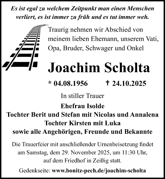 Traueranzeige von Joachim Scholta von Sächsische Zeitung