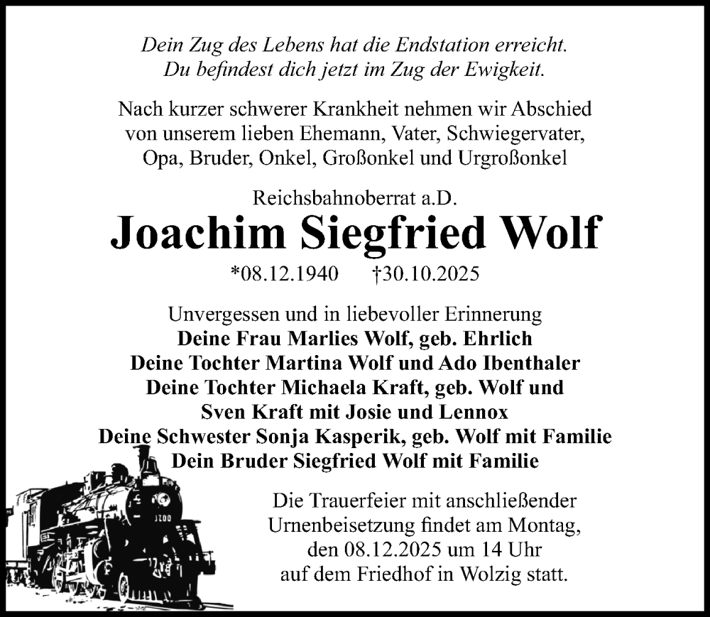  Traueranzeige für Joachim Siegfried Wolf vom 29.11.2025 aus Märkischen Allgemeine Zeitung