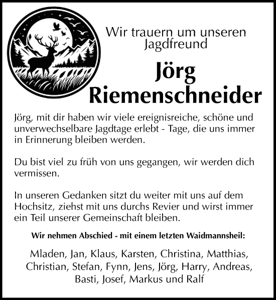 Traueranzeige von Jörg Riemenschneider von Göttinger Tageblatt