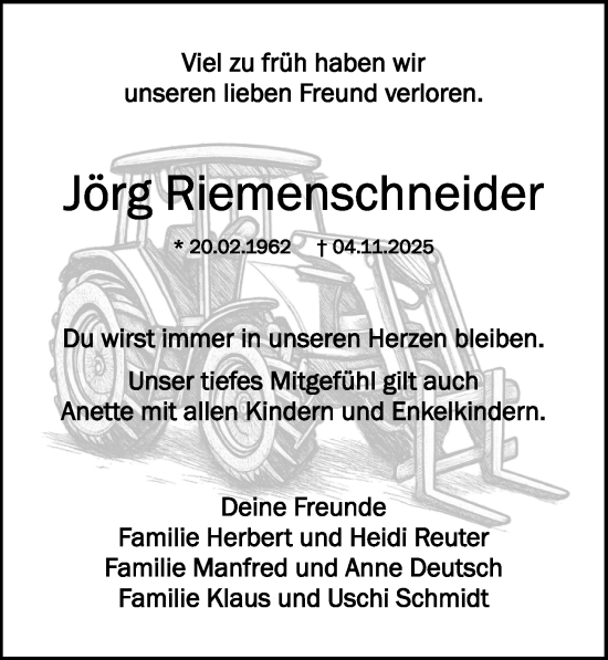 Traueranzeige von Jörg Riemenschneider von Göttinger Tageblatt