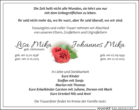 Traueranzeige von Johannes Mika von Leipziger Volkszeitung