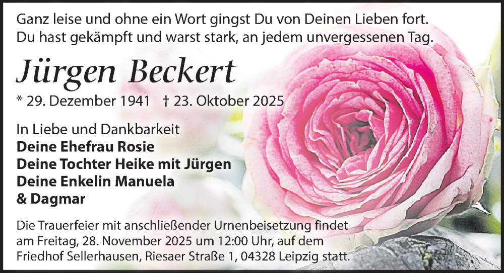  Traueranzeige für Jürgen Beckert vom 15.11.2025 aus Leipziger Volkszeitung