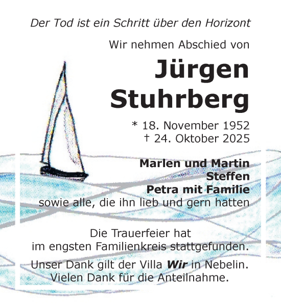 Traueranzeige von Jürgen Stuhrberg von Wochenspiegel