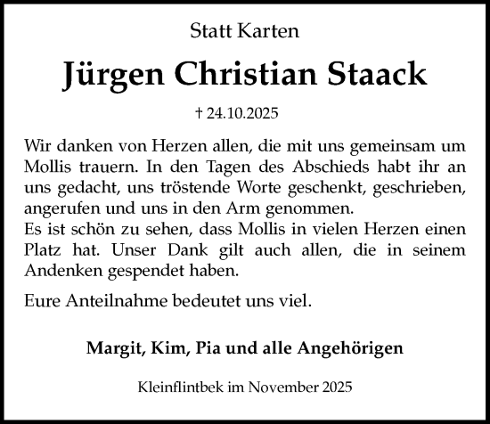 Traueranzeige von Jürgen Christian Staack von Kieler Nachrichten