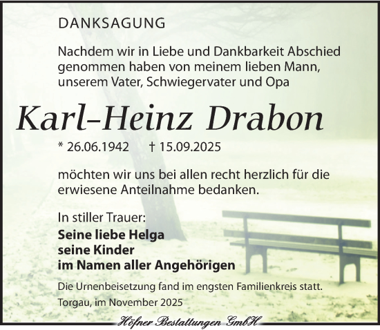 Traueranzeige von Karl-Heinz Drabon von Torgauer Zeitung