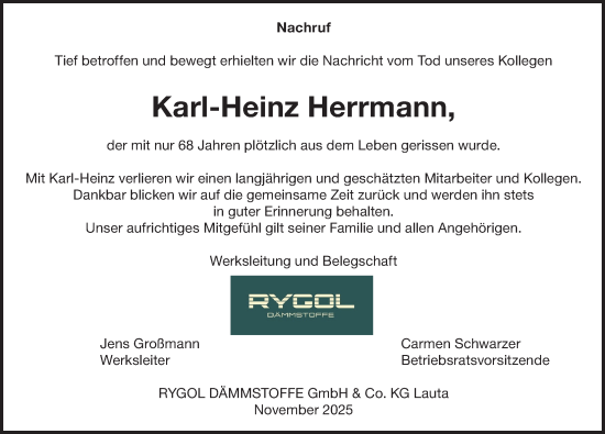 Traueranzeige von Karl-Heinz Herrmann von Sächsische Zeitung