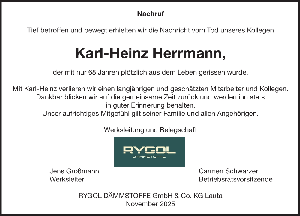  Traueranzeige für Karl-Heinz Herrmann vom 29.11.2025 aus Sächsische Zeitung