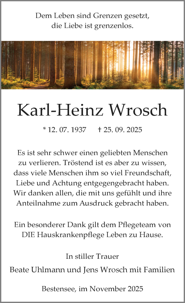  Traueranzeige für Karl-Heinz Wrosch vom 29.11.2025 aus Märkischen Allgemeine Zeitung