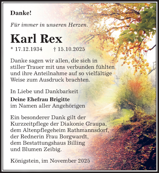Traueranzeige von Karl Rex von Sächsische Zeitung