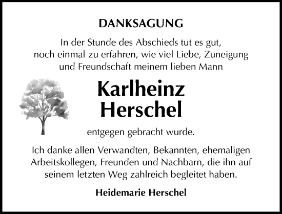 Traueranzeige von Karlheinz Herschel von Sächsische Zeitung