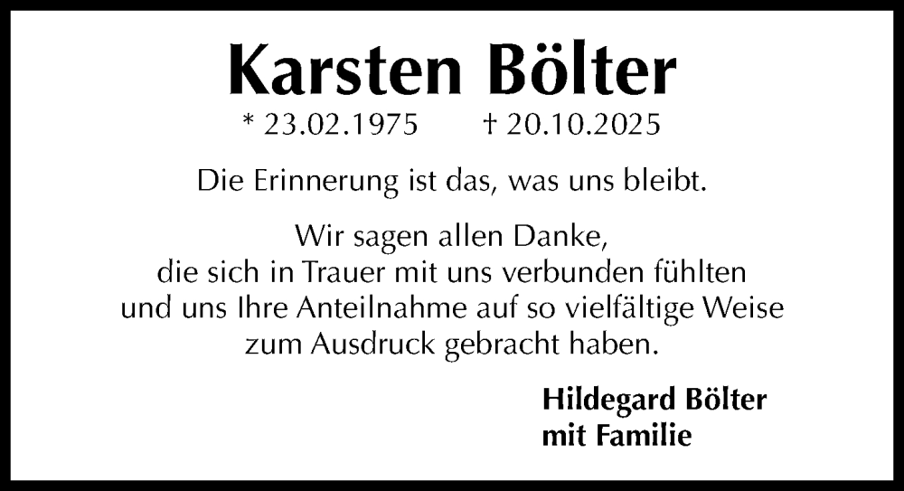  Traueranzeige für Karsten Bölter vom 15.11.2025 aus Göttinger Tageblatt