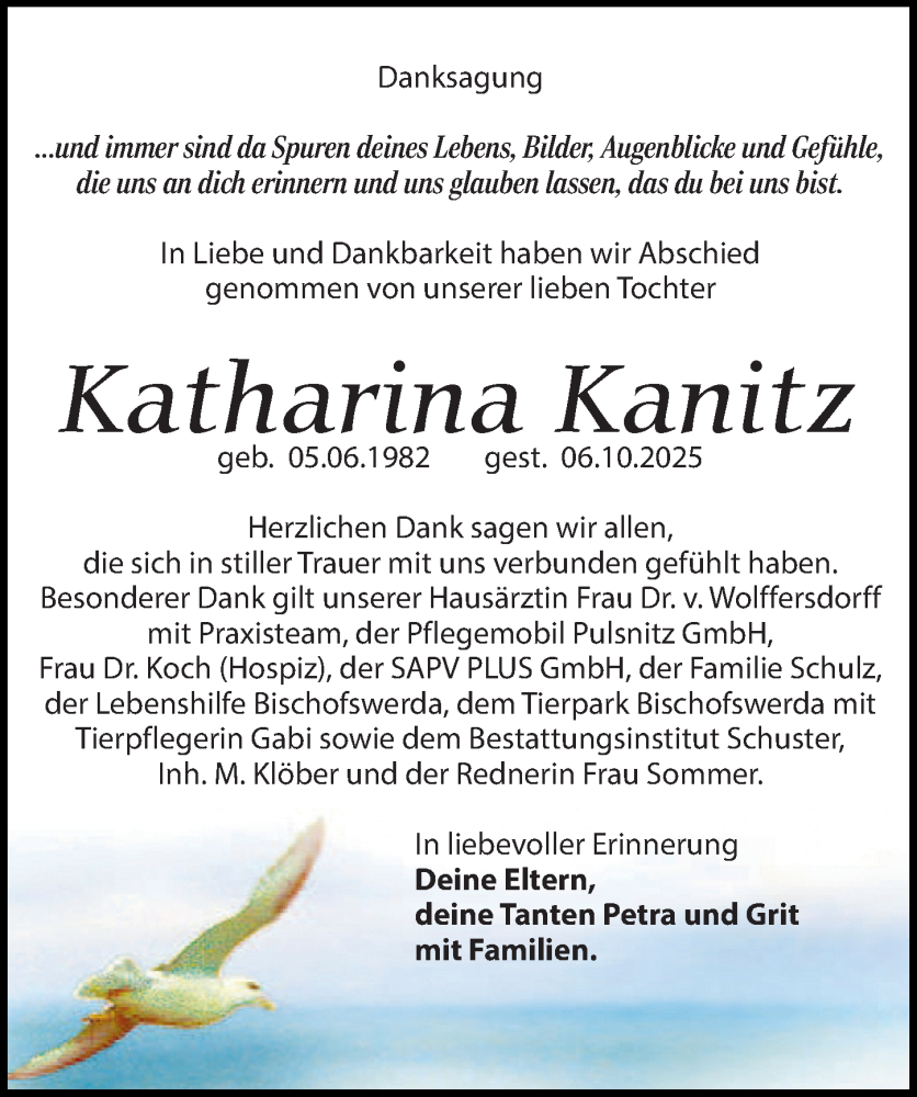  Traueranzeige für Katharina Kanitz vom 22.11.2025 aus Sächsische Zeitung
