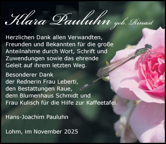 Traueranzeige von Klara Pauluhn von Wochenspiegel