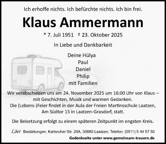 Traueranzeige von Klaus Ammermann von Hannoversche Allgemeine Zeitung/Neue Presse