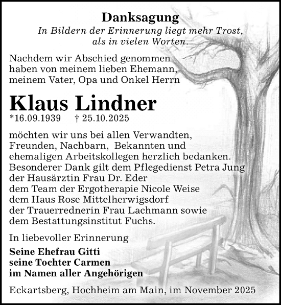 Traueranzeige von Klaus Lindner von Sächsische Zeitung