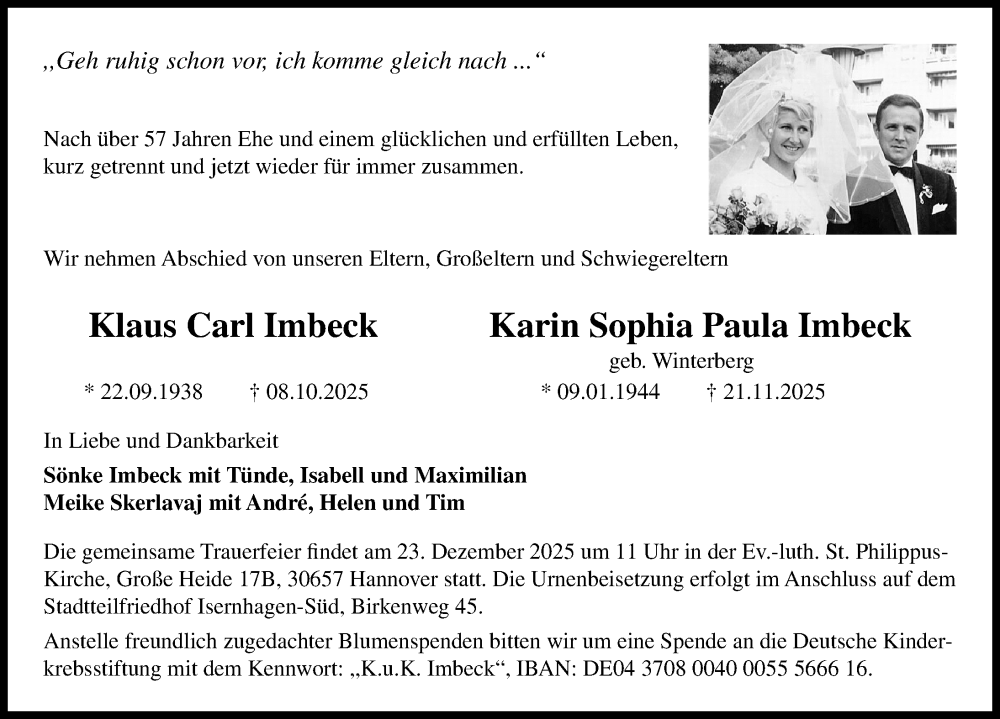  Traueranzeige für Klaus Carl Imbeck vom 29.11.2025 aus Hannoversche Allgemeine Zeitung/Neue Presse