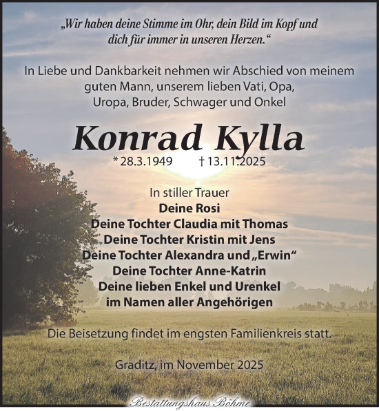 Traueranzeige von Konrad Kylla von Torgauer Zeitung