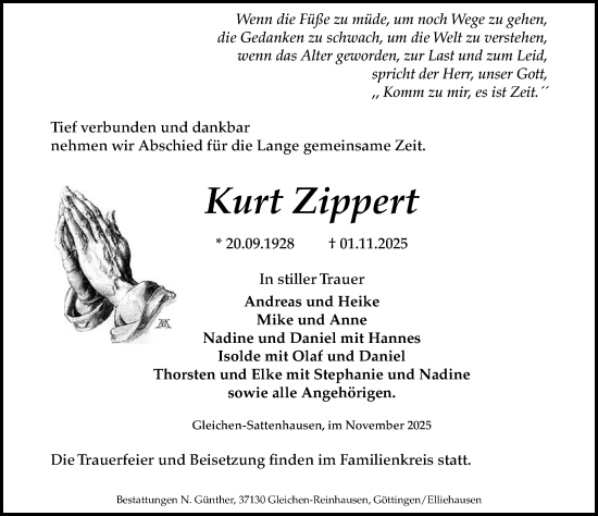 Traueranzeige von Kurt Zippert von Göttinger Tageblatt