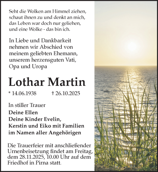 Traueranzeige von Lothar Martin von Sächsische Zeitung