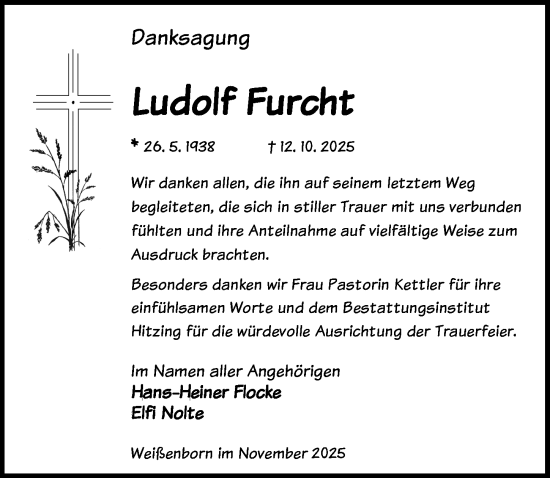 Traueranzeige von Ludolf Furcht von Göttinger Tageblatt