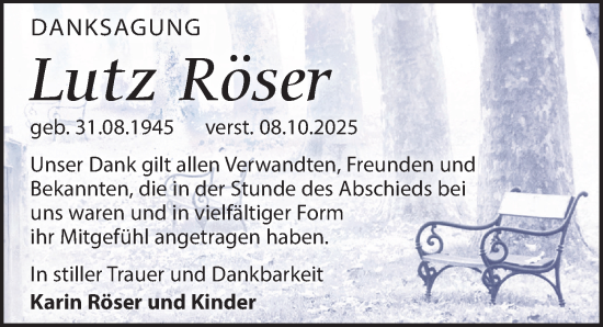 Traueranzeige von Lutz Röser von Leipziger Volkszeitung