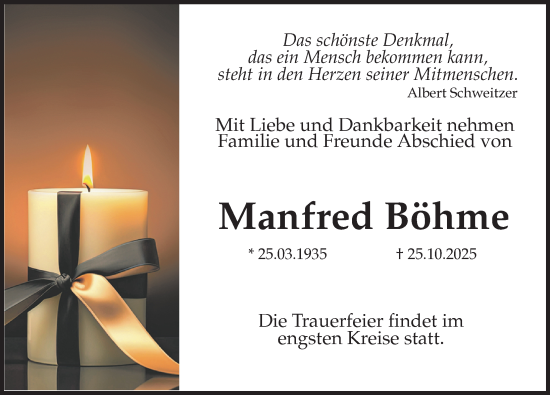 Traueranzeige von Manfred Böhme von Sächsische Zeitung