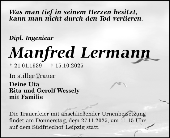 Traueranzeige von Manfred Lermann von Leipziger Volkszeitung
