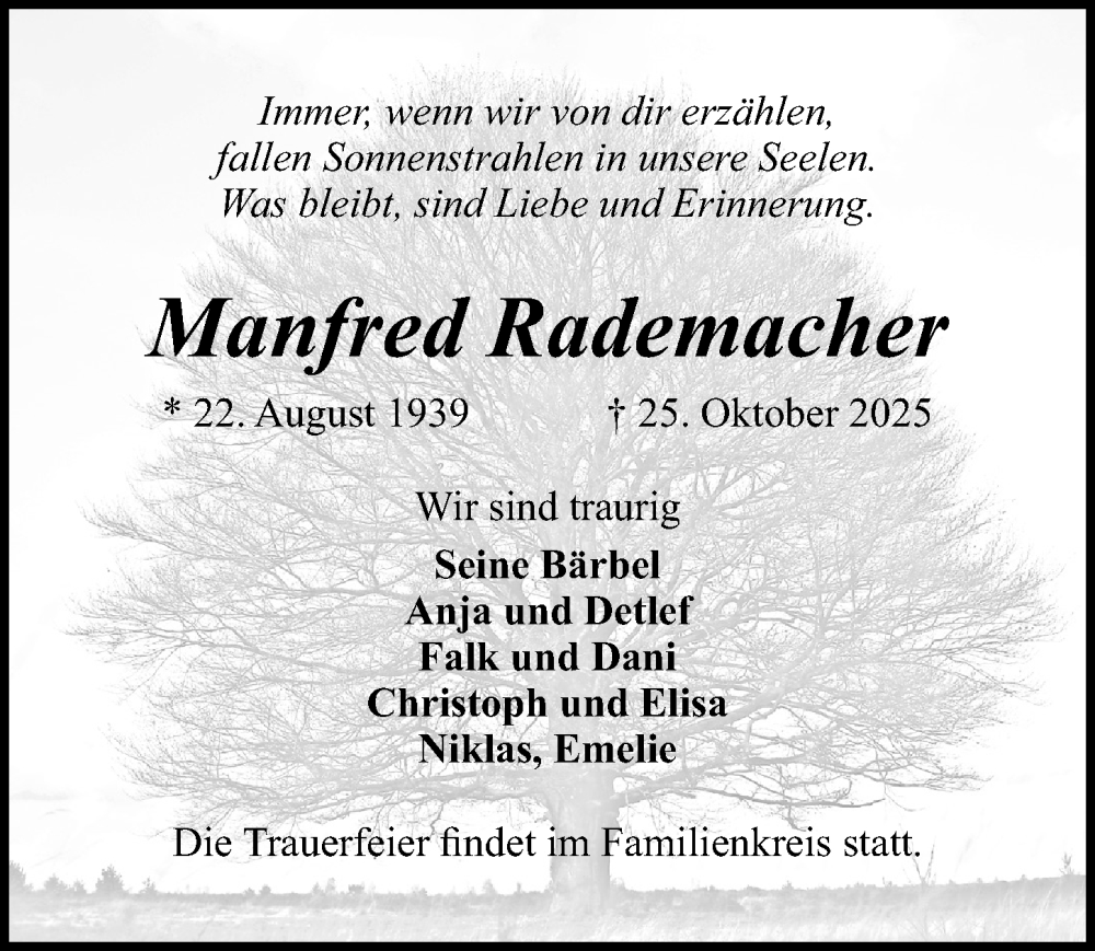  Traueranzeige für Manfred Rademacher vom 08.11.2025 aus Sächsische Zeitung