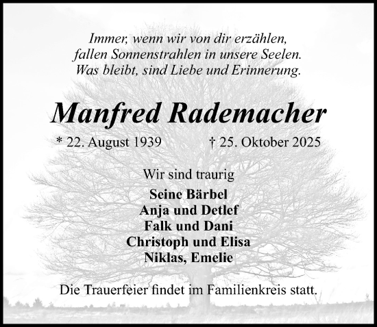 Traueranzeige von Manfred Rademacher von Sächsische Zeitung