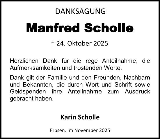 Traueranzeige von Manfred Scholle von Göttinger Tageblatt