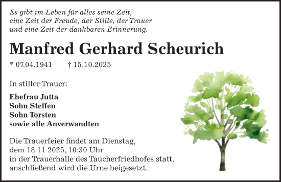 Traueranzeige von Manfred Gerhard Scheurich von Sächsische Zeitung