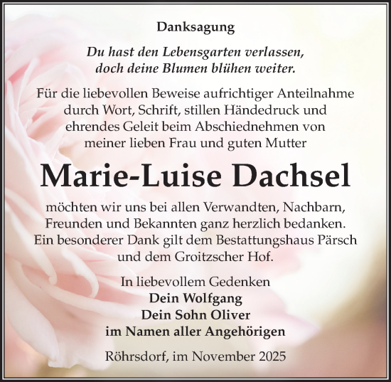 Traueranzeige von Marie-Luise Dachsel von Sächsische Zeitung
