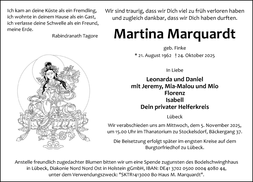  Traueranzeige für Martina Marquardt vom 02.11.2025 aus Lübecker Nachrichten