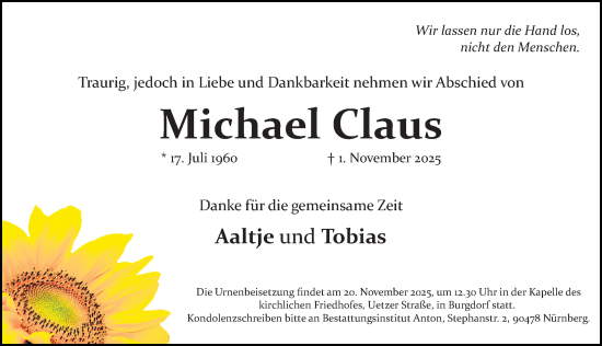 Traueranzeige von Michael Claus von Hannoversche Allgemeine Zeitung/Neue Presse