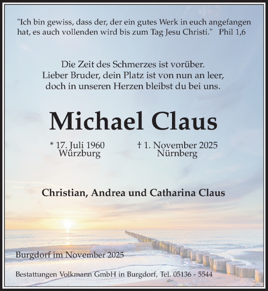 Traueranzeige von Michael Claus von Hannoversche Allgemeine Zeitung/Neue Presse