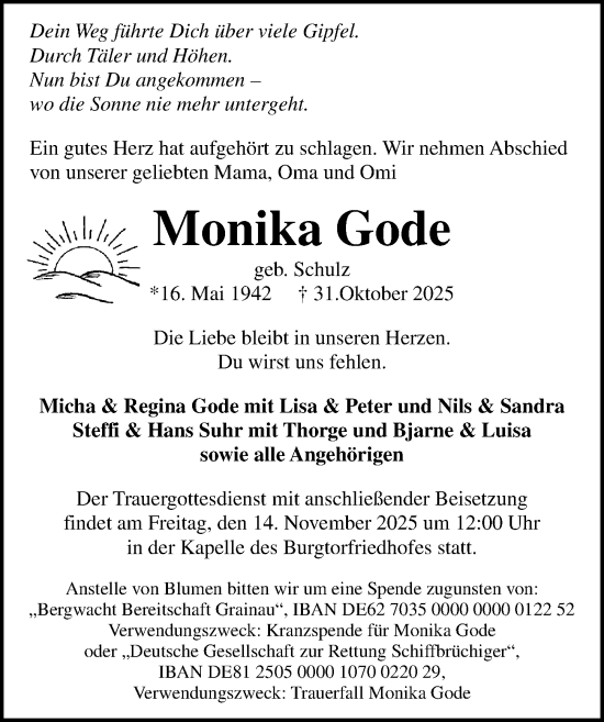 Traueranzeige von Monika Gode von Lübecker Nachrichten