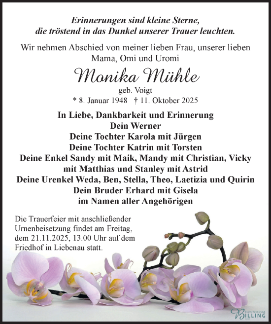 Traueranzeige von Monika Mühle von Sächsische Zeitung