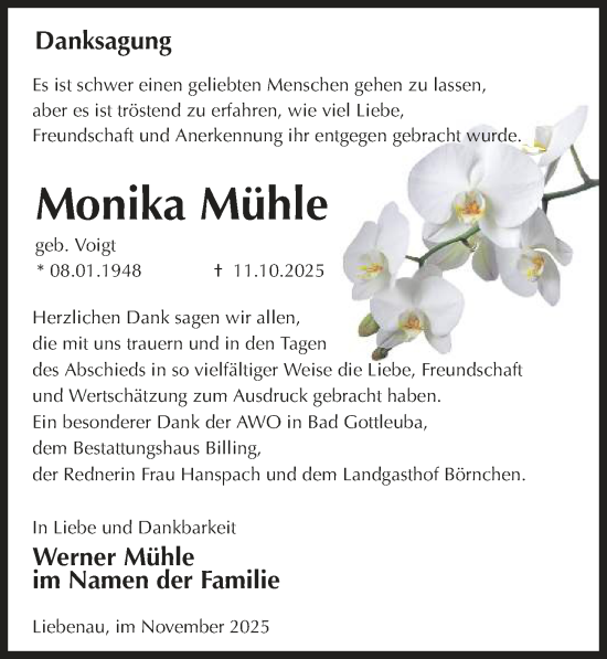 Traueranzeige von Monika Mühle von Sächsische Zeitung