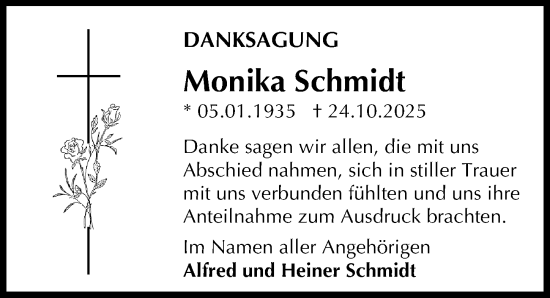 Traueranzeige von Monika Schmidt von Eichsfelder Tageblatt