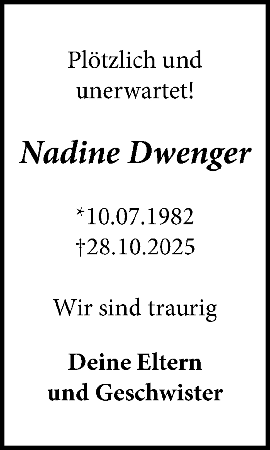 Traueranzeige von Nadine Dwenger von Lübecker Nachrichten